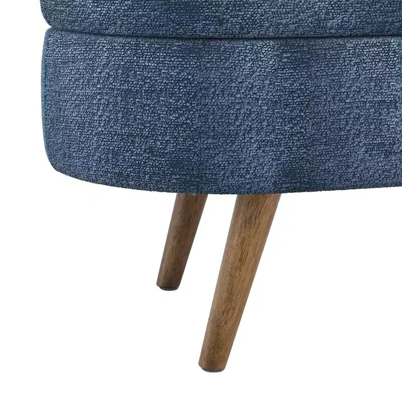 Panca contenitore ovale con gambe in legno di gomma e rivestimento in lino trapuntato – Contenitore nascosto