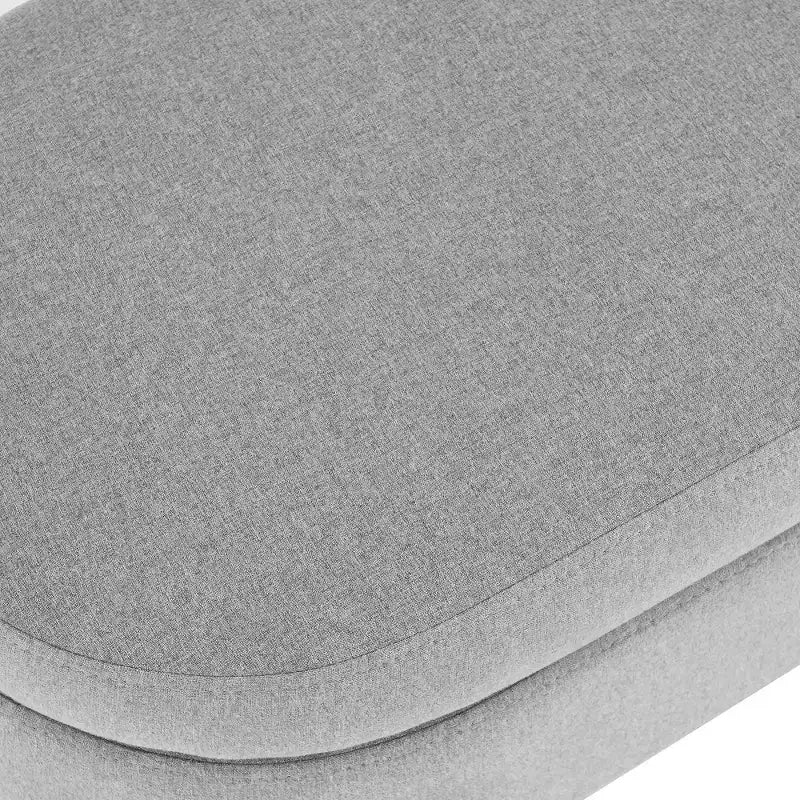 Panca contenitore ovale con gambe in legno di gomma e rivestimento in lino trapuntato – Contenitore nascosto