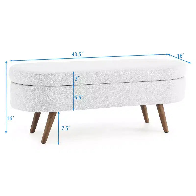 Panca contenitore ovale con gambe in legno di gomma e rivestimento in lino trapuntato – Contenitore nascosto