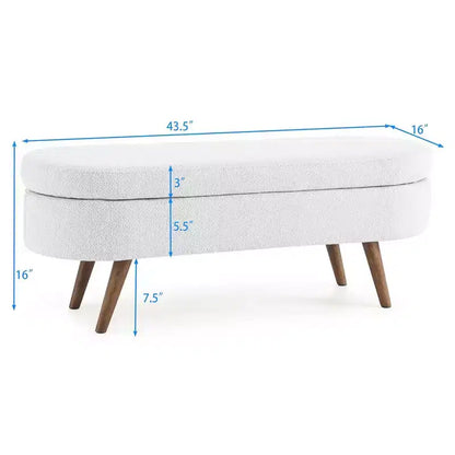 Panca contenitore ovale con gambe in legno di gomma e rivestimento in lino trapuntato – Contenitore nascosto