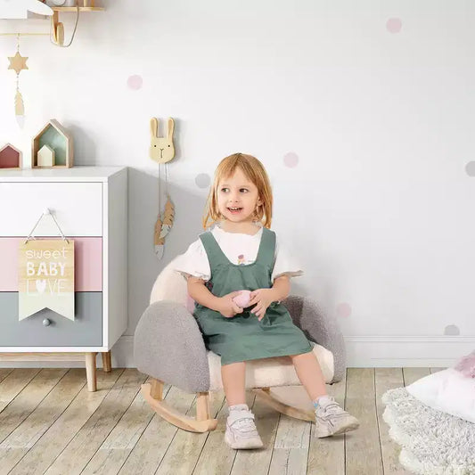 Sedia Divano per Bambini Rocking per Bambini Piccoli – Struttura in Legno Massello, Finto Vello d'Agnello