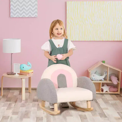Sedia Divano per Bambini Rocking per Bambini Piccoli – Struttura in Legno Massello, Finto Vello d'Agnello