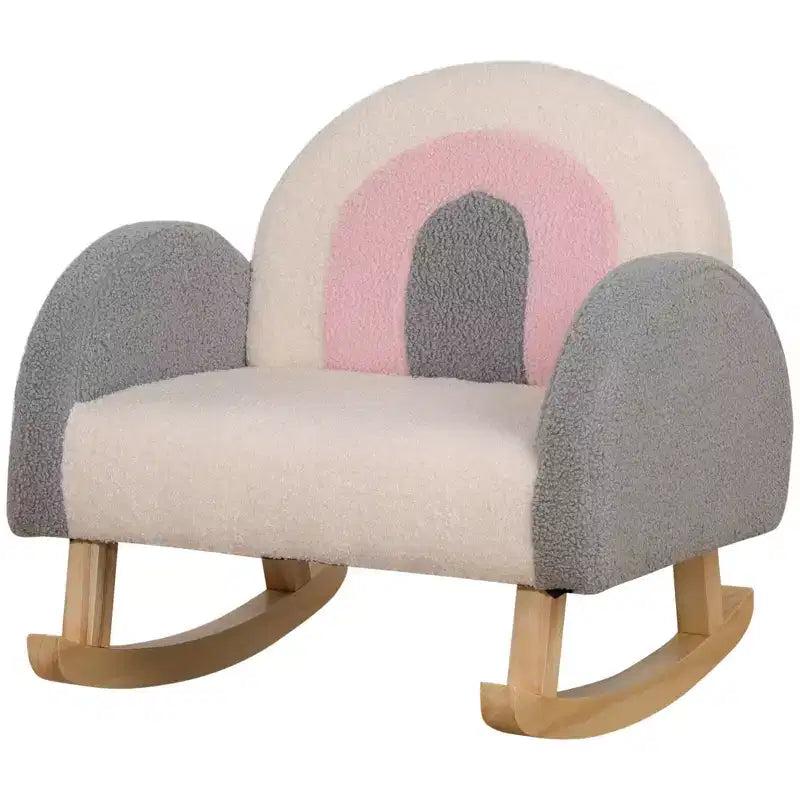 Sedia Divano per Bambini Rocking per Bambini Piccoli – Struttura in Legno Massello, Finto Vello d'Agnello