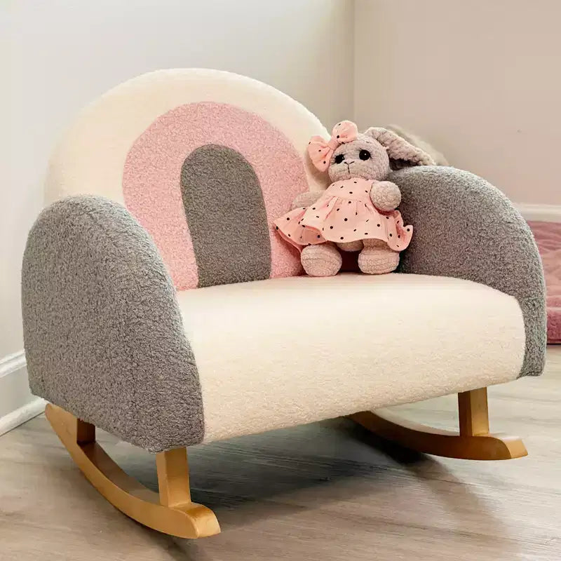 Sedia Divano per Bambini Rocking per Bambini Piccoli – Struttura in Legno Massello, Finto Vello d'Agnello