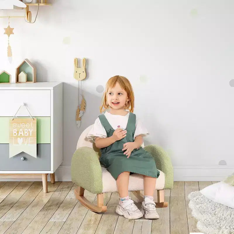 Sedia Divano per Bambini Rocking per Bambini Piccoli – Struttura in Legno Massello, Finto Vello d'Agnello
