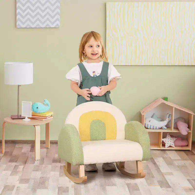 Sedia Divano per Bambini Rocking per Bambini Piccoli – Struttura in Legno Massello, Finto Vello d'Agnello