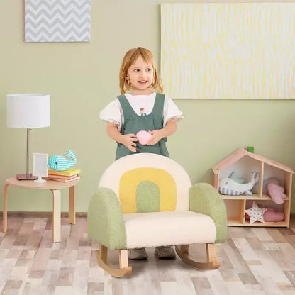 Sedia Divano per Bambini Rocking per Bambini Piccoli – Struttura in Legno Massello, Finto Vello d'Agnello