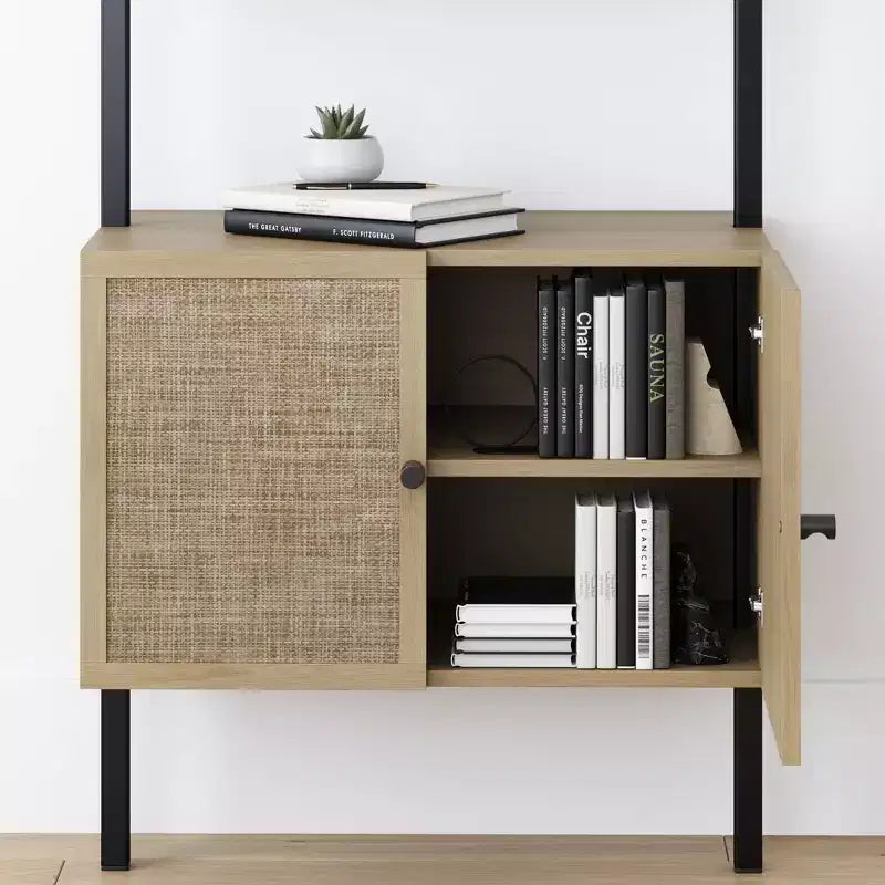 Libreria a scaletta in rattan a 3 ripiani da 73" con contenitori aperti