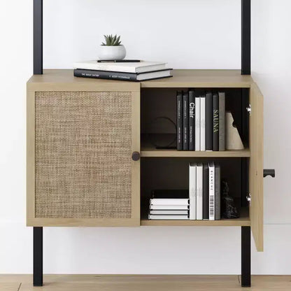 Libreria a scaletta in rattan a 3 ripiani da 73" con contenitori aperti