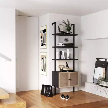 Libreria a scaletta in rattan a 3 ripiani da 73" con contenitori aperti