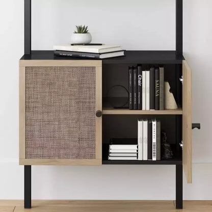 Libreria a scaletta in rattan a 3 ripiani da 73" con contenitori aperti