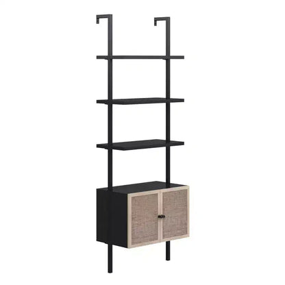 Libreria a scaletta in rattan a 3 ripiani da 73" con contenitori aperti