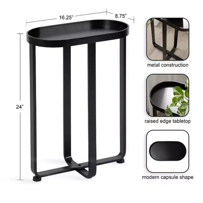 Tavolino Ovale Nero in Ferro – 43x23x61 cm, Design a Capsula Salvaspazio