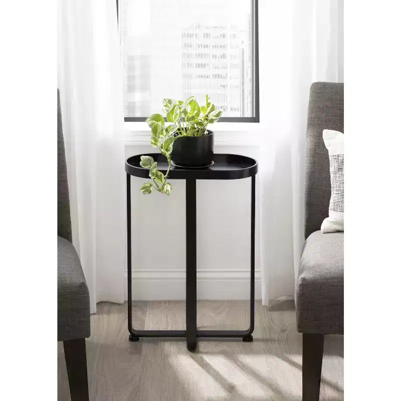 Tavolino Ovale Nero in Ferro – 43x23x61 cm, Design a Capsula Salvaspazio