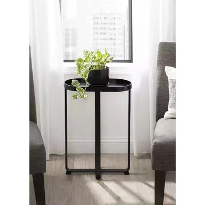Tavolino Ovale Nero in Ferro – 43x23x61 cm, Design a Capsula Salvaspazio