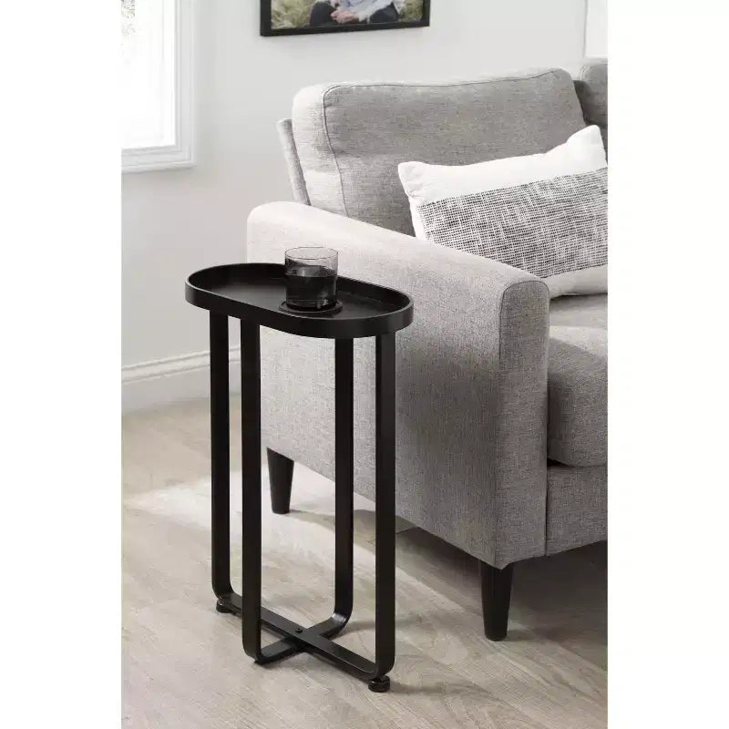 Tavolino Ovale Nero in Ferro – 43x23x61 cm, Design a Capsula Salvaspazio