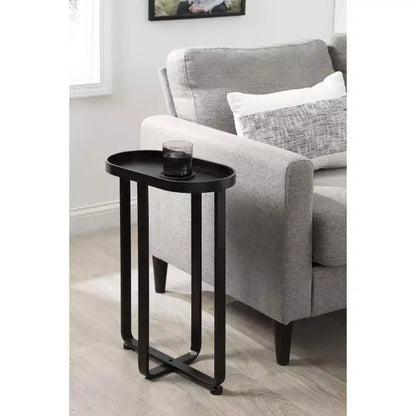 Tavolino Ovale Nero in Ferro – 43x23x61 cm, Design a Capsula Salvaspazio