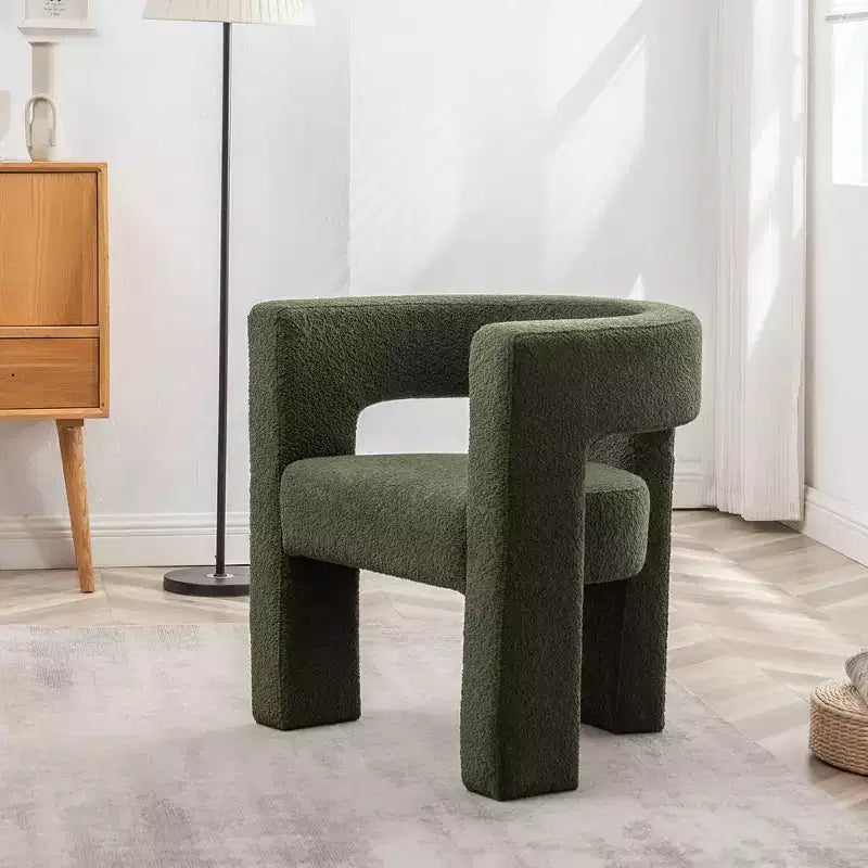 Poltrona a braccioli quadrati rivestita in tessuto bouclé da 28" di larghezza – Struttura in legno, nessun assemblaggio richiesto