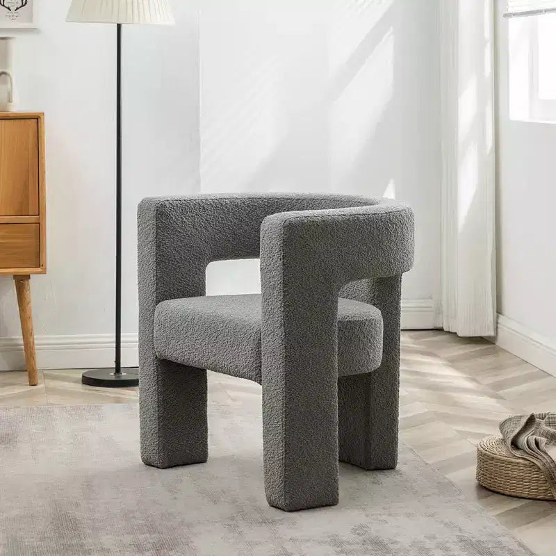Poltrona a braccioli quadrati rivestita in tessuto bouclé da 28" di larghezza – Struttura in legno, nessun assemblaggio richiesto