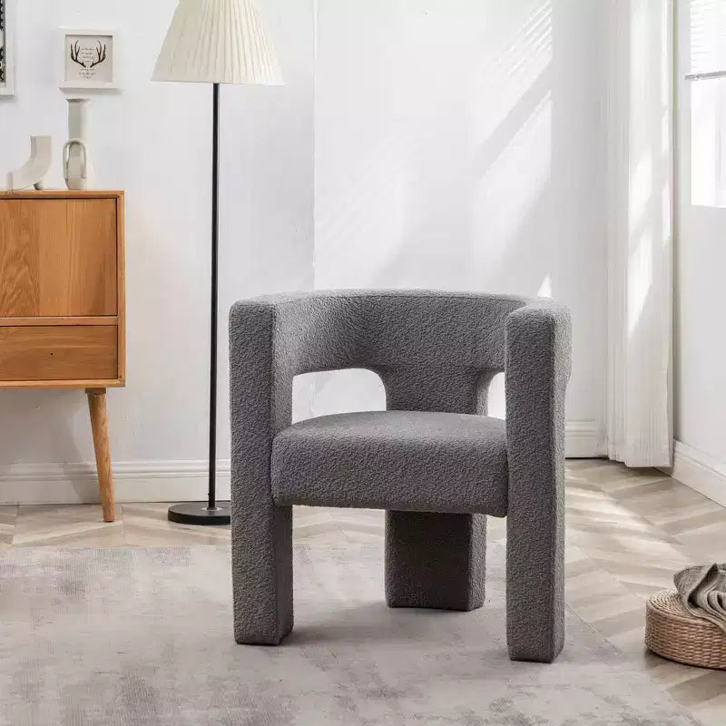 Poltrona a braccioli quadrati rivestita in tessuto bouclé da 28" di larghezza – Struttura in legno, nessun assemblaggio richiesto