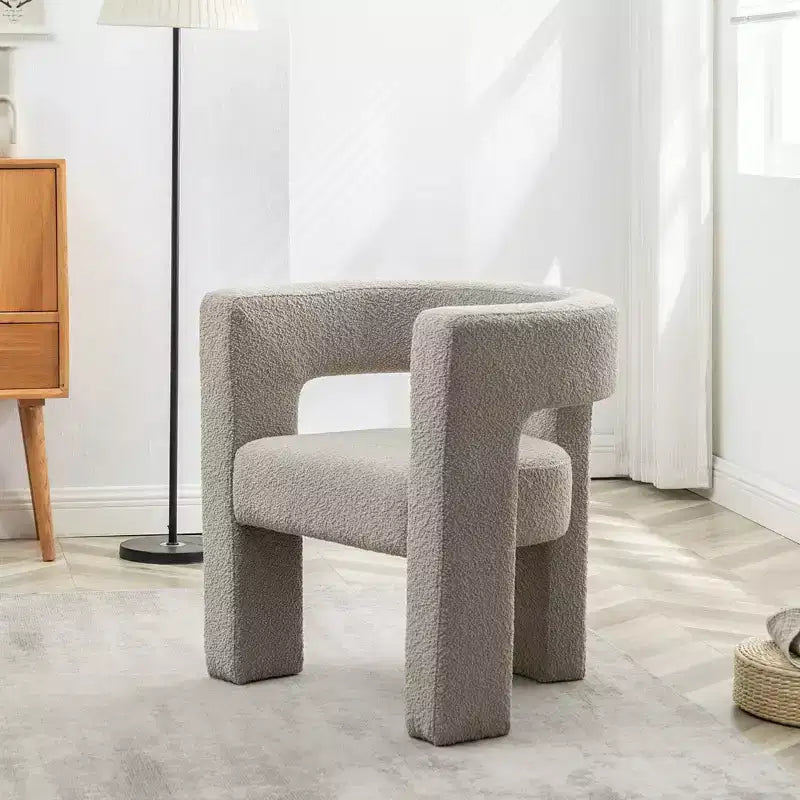 Poltrona a braccioli quadrati rivestita in tessuto bouclé da 28" di larghezza – Struttura in legno, nessun assemblaggio richiesto