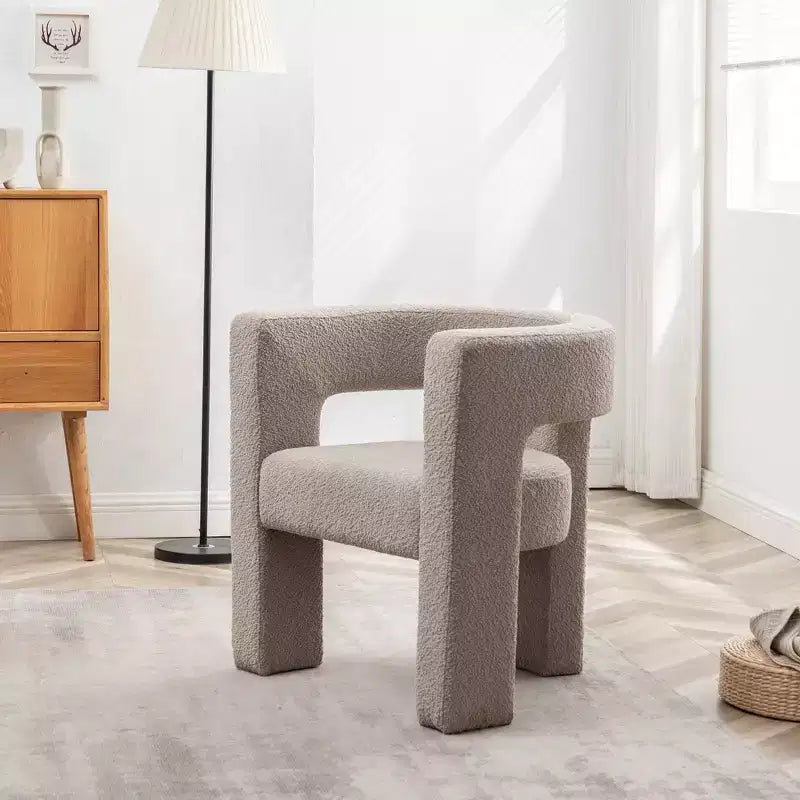 Poltrona a braccioli quadrati rivestita in tessuto bouclé da 28" di larghezza – Struttura in legno, nessun assemblaggio richiesto