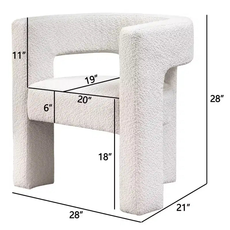 Poltrona a braccioli quadrati rivestita in tessuto bouclé da 28" di larghezza – Struttura in legno, nessun assemblaggio richiesto