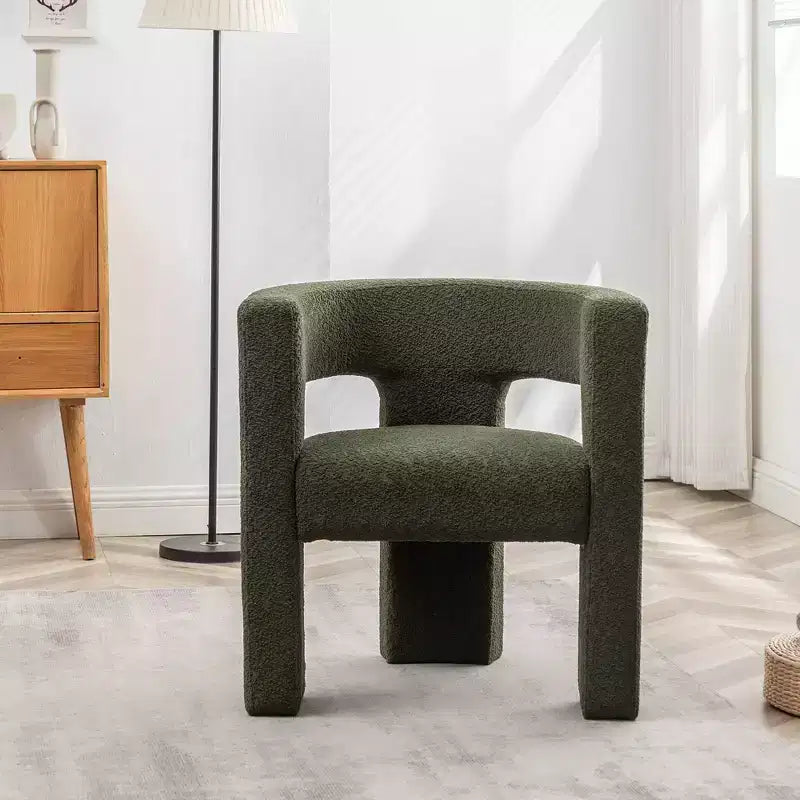 Poltrona a braccioli quadrati rivestita in tessuto bouclé da 28" di larghezza – Struttura in legno, nessun assemblaggio richiesto
