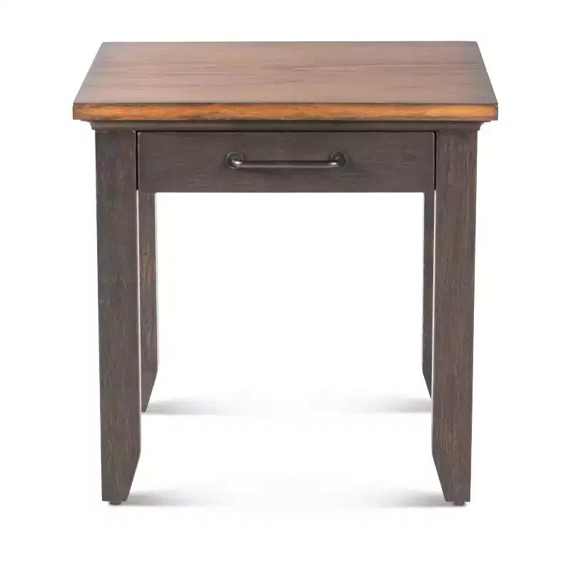 Tavolino finale in legno invecchiato con cassetto – 61 cm A x 61 cm L x 56 cm P, Marrone