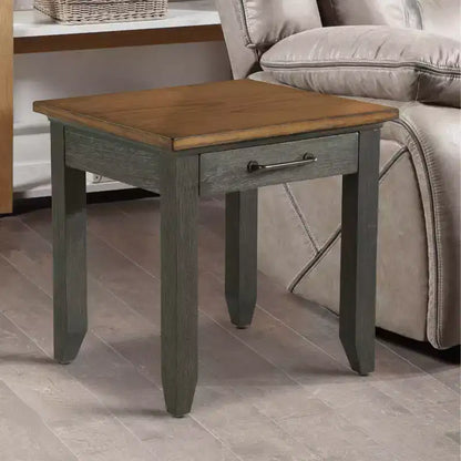 Tavolino finale in legno invecchiato con cassetto – 61 cm A x 61 cm L x 56 cm P, Marrone
