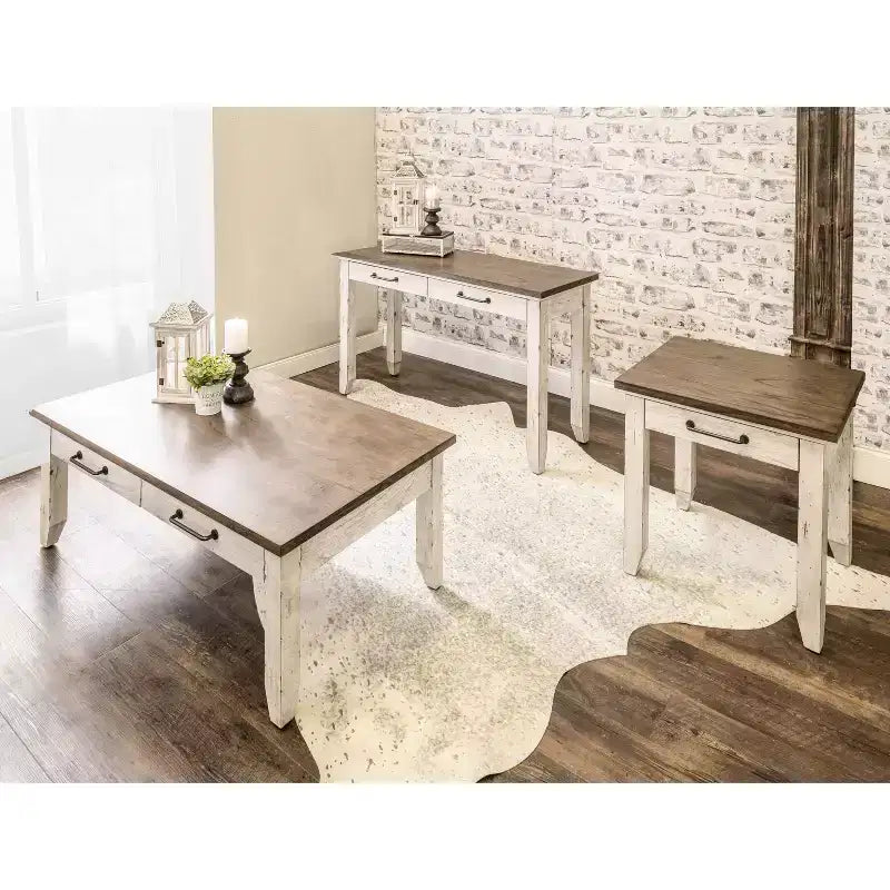 Tavolino finale in legno invecchiato con cassetto – 61 cm A x 61 cm L x 56 cm P, Marrone