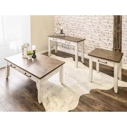 Tavolino finale in legno invecchiato con cassetto – 61 cm A x 61 cm L x 56 cm P, Marrone