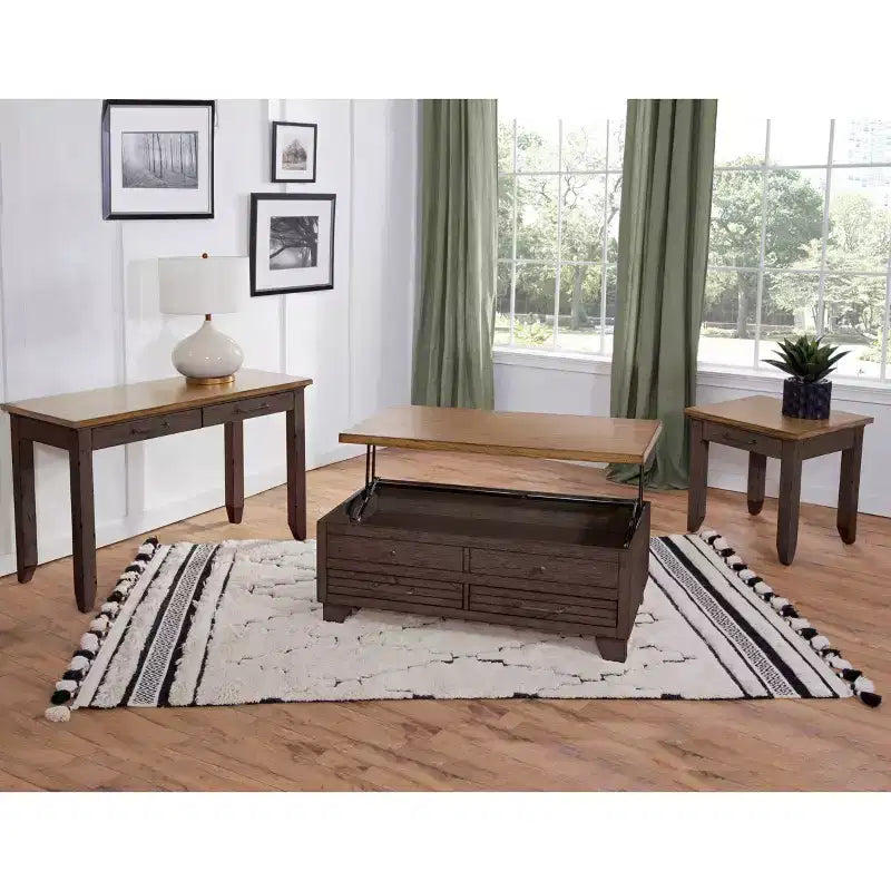 Tavolino finale in legno invecchiato con cassetto – 61 cm A x 61 cm L x 56 cm P, Marrone