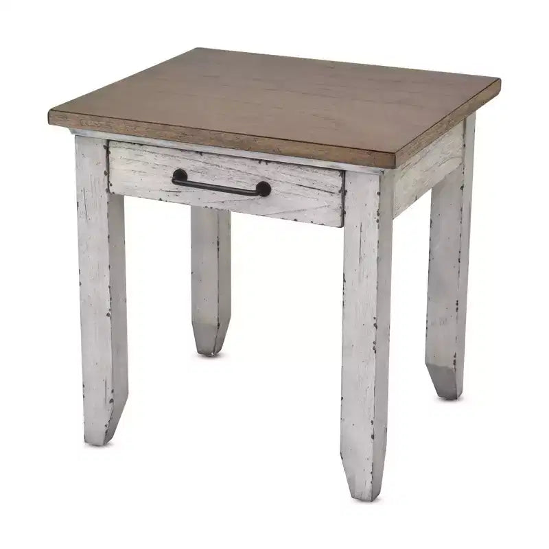 Tavolino finale in legno invecchiato con cassetto – 61 cm A x 61 cm L x 56 cm P, Marrone