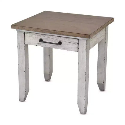 Tavolino finale in legno invecchiato con cassetto – 61 cm A x 61 cm L x 56 cm P, Marrone