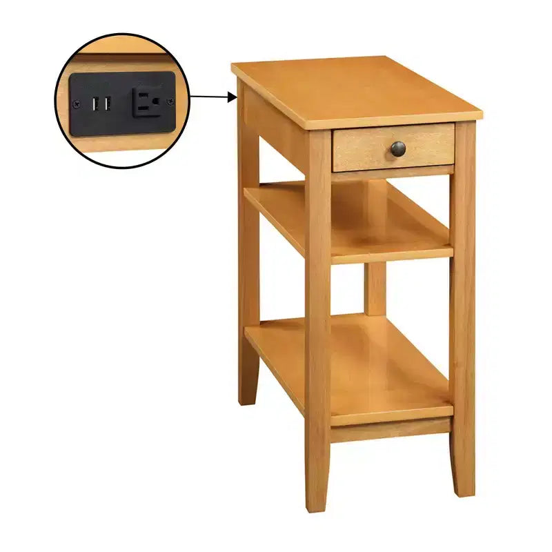 American Heritage 1 Drawer Chairside End Table with Charging Station and Shelves - Breighton Home