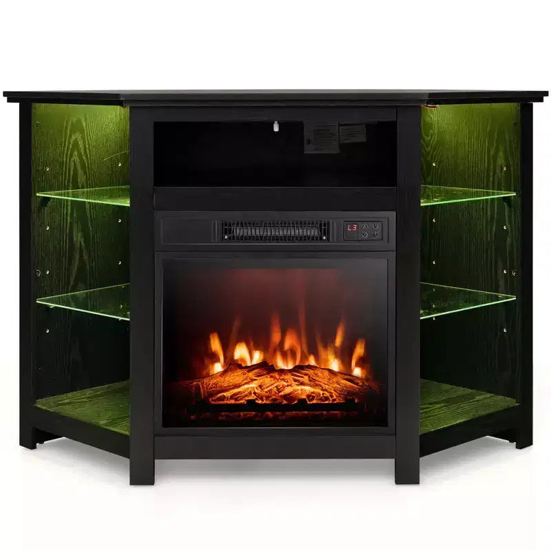 Costway Fireplace TV Stand with Led Lights & 18'' Electric Fireplace for Tvs up to 50'' Gray/Brown/Black/White