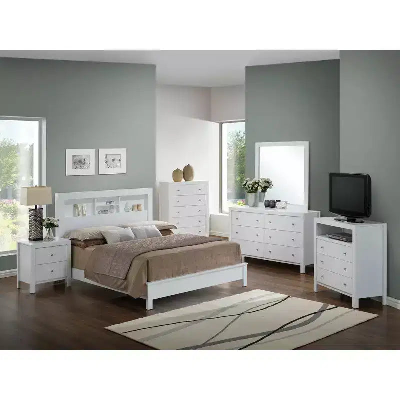 Letto matrimoniale con scaffali portaoggetti integrati – Legno massiccio e composito