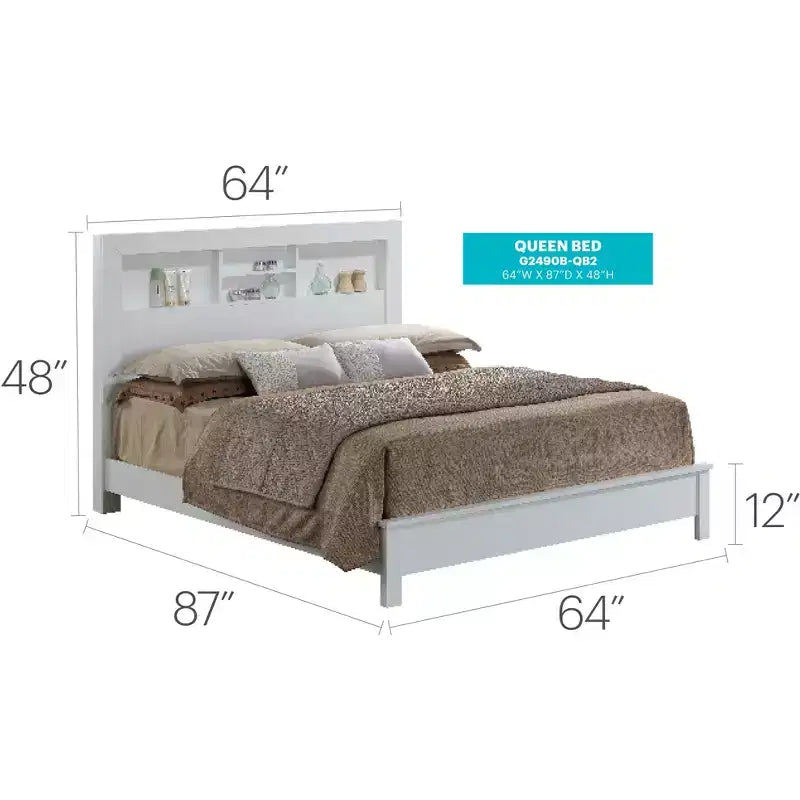 Letto matrimoniale con scaffali portaoggetti integrati – Legno massiccio e composito