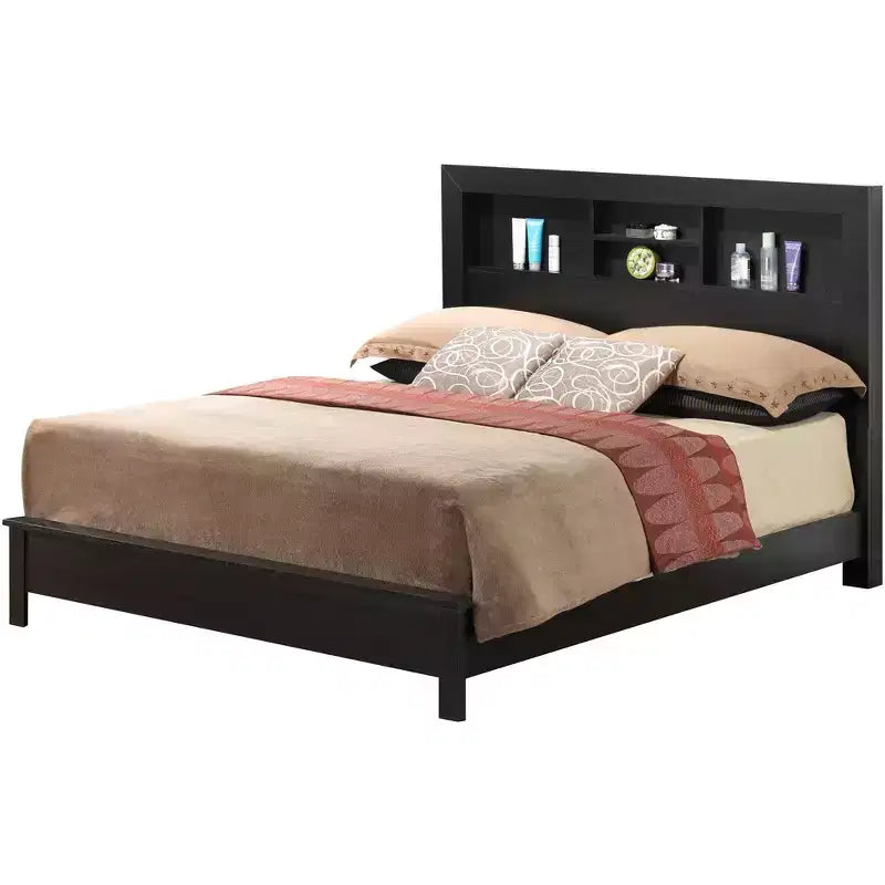Letto matrimoniale con scaffali portaoggetti integrati – Legno massiccio e composito