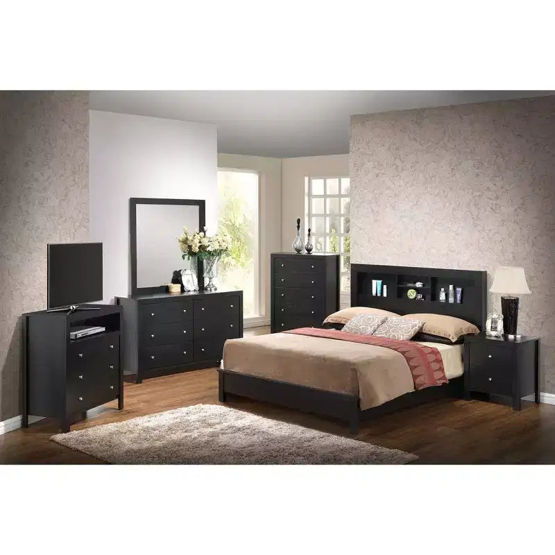 Letto matrimoniale con scaffali portaoggetti integrati – Legno massiccio e composito