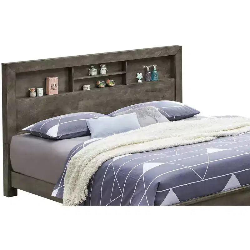 Letto matrimoniale con scaffali portaoggetti integrati – Legno massiccio e composito