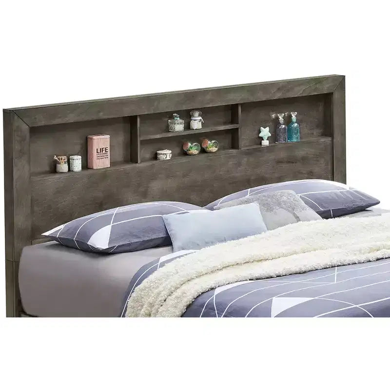Letto matrimoniale con scaffali portaoggetti integrati – Legno massiccio e composito
