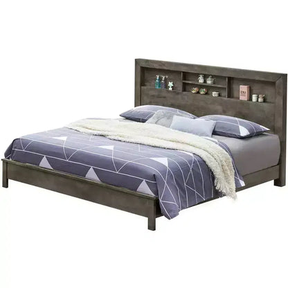 Letto matrimoniale con scaffali portaoggetti integrati – Legno massiccio e composito