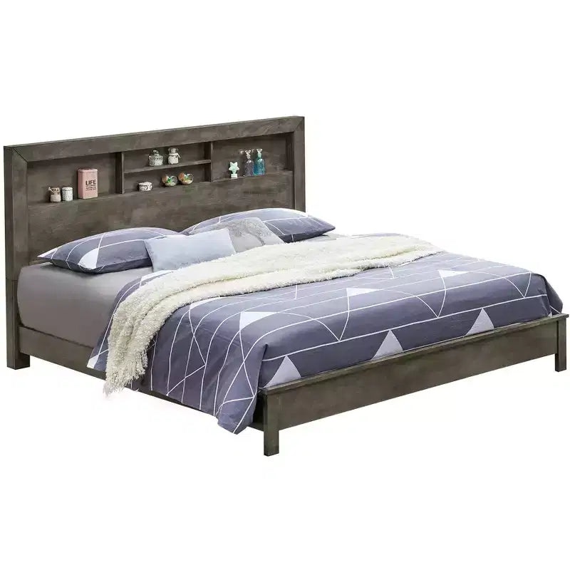 Letto matrimoniale con scaffali portaoggetti integrati – Legno massiccio e composito