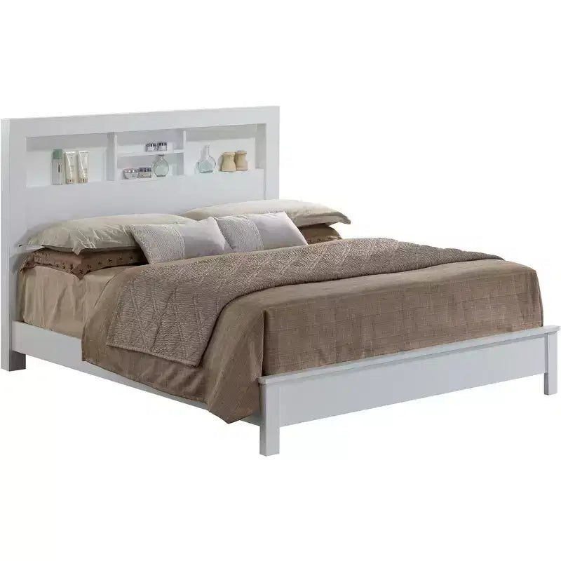 Letto matrimoniale con scaffali portaoggetti integrati – Legno massiccio e composito