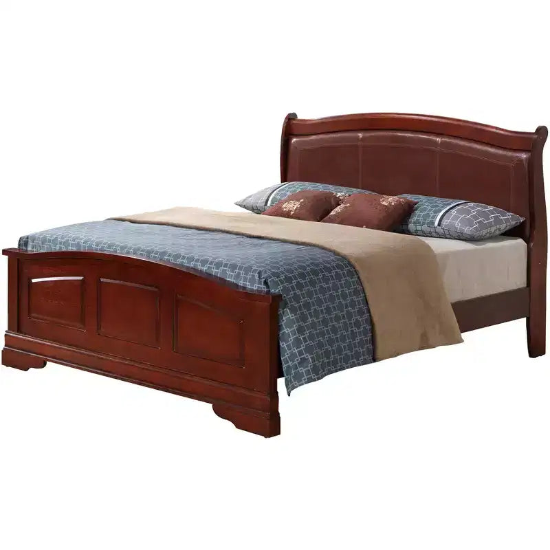 Letto King Panel in Legno Rivestito – Testiera in Similpelle, Design Curvo