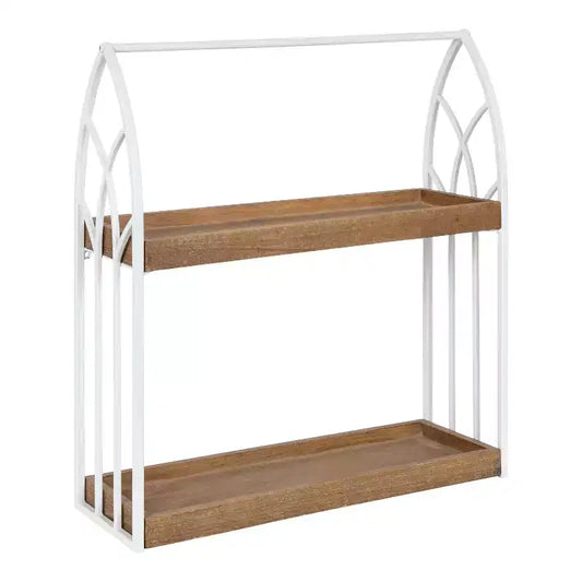 Kate and Laurel Castille Rectangle Wood Accent Shelf, 20x7x22, White and Rustic Brown
