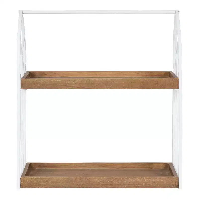 Mensola rettangolare in legno 20x7x22 – bianco e marrone rustico, 2 ripiani stile rustico