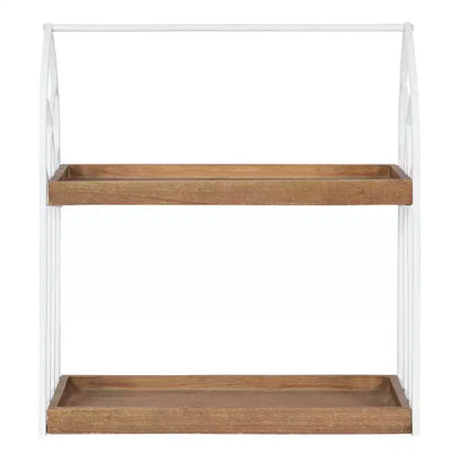Mensola rettangolare in legno 20x7x22 – bianco e marrone rustico, 2 ripiani stile rustico